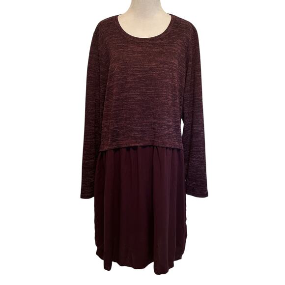 LOGO by Lori Goldstein Drop Waist Dress Womens Large Plum Space Dye Mixed Media - Picture 1 of 7